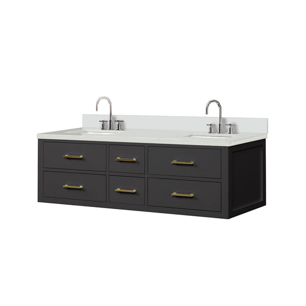English Elm Black Double Bath Vanity With Cultured Marble Top, Chrome Faucets, And Soft-Close Doors For Elegance B2731P258036