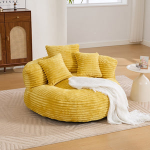 English Elm Bean Bag Sofa Oversized Corduroy Floor Lounge Chair with Armrests Pillows Foam Fill Mustard Yellow W395P426812