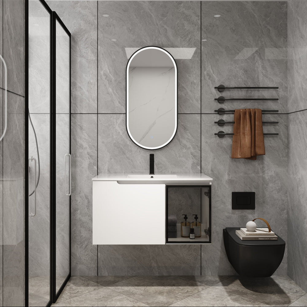 English Elm 36" Freestanding Bathroom Vanity Plywood Base Resin Sink Soft Close Storage W999S00525