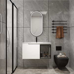 English Elm 36" Freestanding Bathroom Vanity Plywood Base Resin Sink Soft Close Storage W999S00525