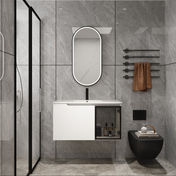 English Elm 36" Freestanding Bathroom Vanity Plywood Base Resin Sink Soft Close Storage W999S00525