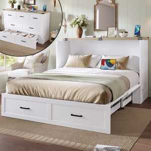 English Elm Murphy Full-Size Cabinet Bed with Built-In Charging Station, Storage Drawer & 700lb Capacity Comfort White 57.25 L x 27 W x 6 H N733S293997W