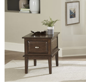 English Elm Transitional Cherry Finish Birch Veneer End Table with Dovetail Drawer and Nickel Hardware B011P459301
