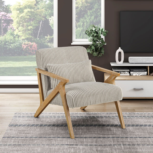 English Elm Upholstered Corduroy Accent Chair with Lumbar Pillow Rubberwood Frame Modern Sitting Room Taupe B011P455641