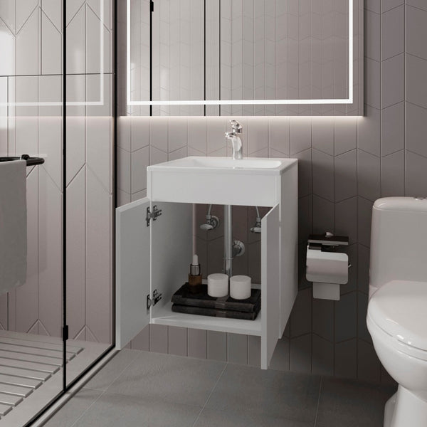 English Elm White Modern Bathroom Vanity With Integrated Basin & Two-Door Storage For Compact Spaces B062P355535-GIGA