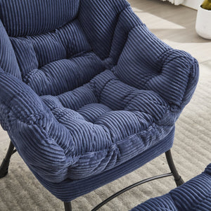 English Elm Lazy Chair Plush Ottoman Lounge Chair with Ergonomic Back, Side Pocket, Steel Frame Comfort Navy Blue W640P271552