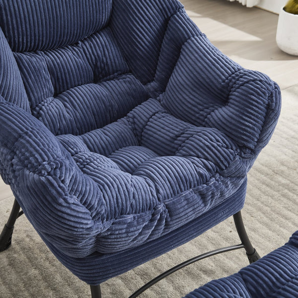 English Elm Lazy Chair Plush Ottoman Lounge Chair with Ergonomic Back, Side Pocket, Steel Frame Comfort Navy Blue W640P271552