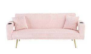 English Elm 74.01 Corduroy Convertible Sofa Bed with 3-Level Recline, Cup Holders, Solid Wood Frame, 500lb Capacity Pink W1658P251982