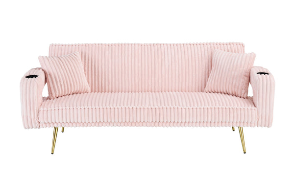 English Elm 74.01 Corduroy Convertible Sofa Bed with 3-Level Recline, Cup Holders, Solid Wood Frame, 500lb Capacity Pink W1658P251982