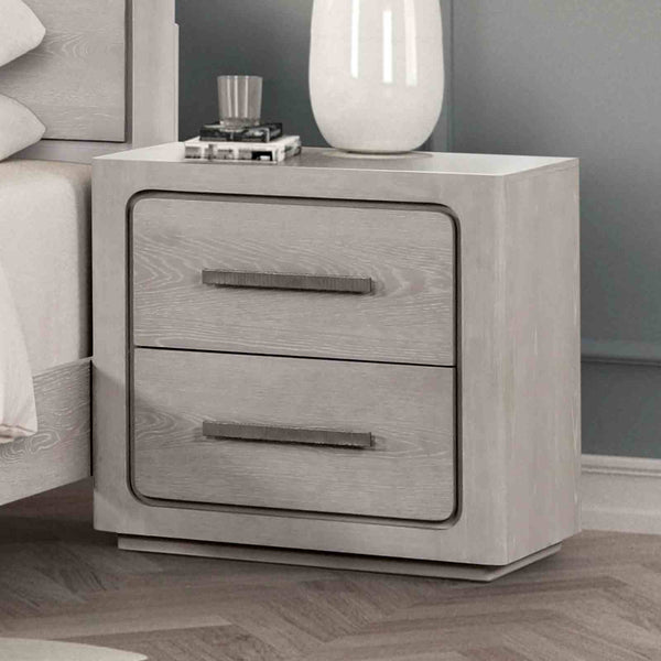 English Elm Contemporary Two Drawer Nightstand with Built-in Charging Port and Oak Veneer Finish White+Oak B2741P431067