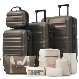 English Elm Hardshell Abs Four Piece Luggage Set with Spinner Wheels Tsa Lock Packing Cubes Brown N730P262653G