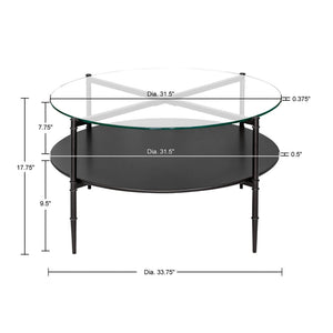 JLA Home Martha Stewart - Round Matte Black Coffee Table with Interchangeable Wood & Tempered Glass Tops, Lower Shelf Elegance MT120-1189