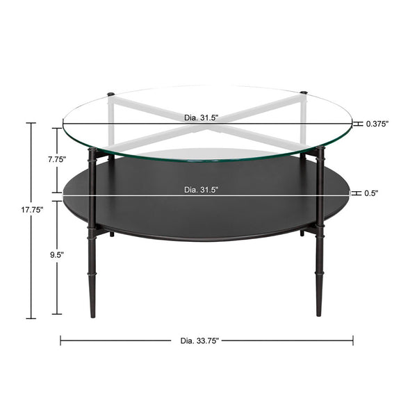 JLA Home Martha Stewart - Round Matte Black Coffee Table with Interchangeable Wood & Tempered Glass Tops, Lower Shelf Elegance MT120-1189