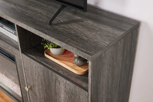 English Elm Ambrogio 70 Inch Electric Fireplace Tv Stand with Led Shelves and Cabinet Storage Gray B2749P413271