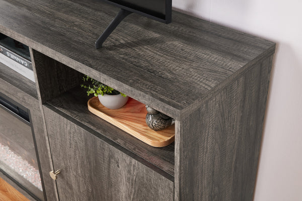 English Elm Ambrogio 70 Inch Electric Fireplace Tv Stand with Led Shelves and Cabinet Storage Gray B2749P413271