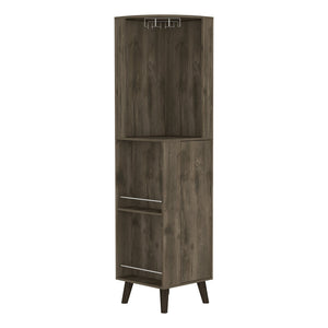 English Elm Cincinatti Corner Bar Cabinet Dark Brown with Stemware Rack, 2 Railed Shelves, 2-Tier Drawer, Open Prep Shelf B070S00176