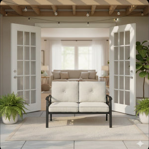 English Elm 48" Outdoor Steel Loveseat with Curved Arms Foam Cushions Patio Balcony Seating B082P455148