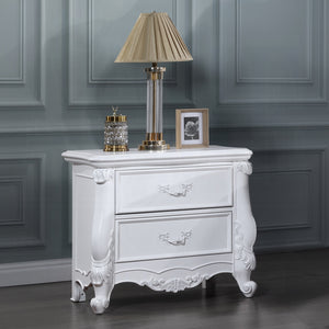 English Elm Formal Traditional White Nightstand with Shell & Scroll Details, 2 Drawers, Durable Elegant Wood B2741P324361