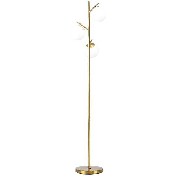 English Elm HOMCOM Gold 3-Light Modern Tree Floor Lamp with Globe Shades, Steel Base, Foot Switch, 66.5" H, E26 W2225P173948