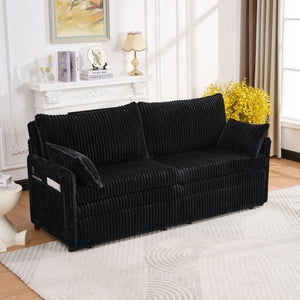 English Elm 73"convertible Corduroy Sleeper Sofa with Usb Port and Side Pocket for Studio Apartments Black W3373P405038