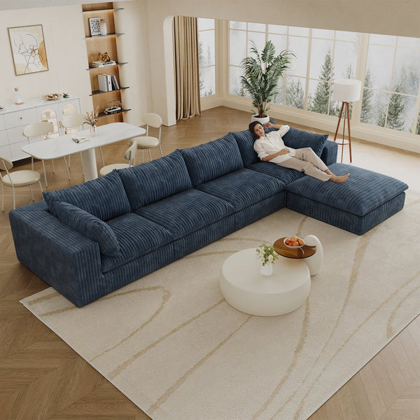 English Elm 157.6" Corduroy Modular Cloud Sofa Feather Fill Deep Lounge Seating for Living Room W2824S00157