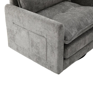 English Elm UNITED Swivel Barrel Chair with Chenille Upholstery, 360° Smooth Rotation, Padded Arm Comfort and Side Pockets for Living Room Relaxation Gray W1568P290087