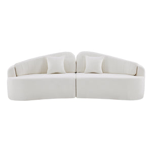 English Elm Curved Four Seat Chenille Sofa with Removable Backrest for Retro Apartment Living White W3612S00043