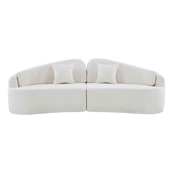 English Elm Curved Four Seat Chenille Sofa with Removable Backrest for Retro Apartment Living White W3612S00043