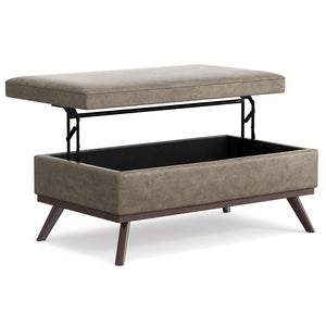 English Elm Owen Lift Top Storage Ottoman Vegan Leather Mid Century Modern Living Room B136P439028