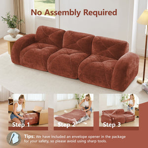 English Elm 110''boneless Velvet Sectional Sofa Modular Cloud Seating with Tufted Cushions for Living Rooms Red+Brown W714S01607