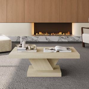 English Elm 47" X-base Oak Wash Coffee Table Solid Veneer Sculptural Frame for Living Room Imitative Oak W1435P337638