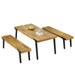 English Elm Christopher Knight Home® - 1 Acacia Outdoor Dining Table with 2 Benches - UV‑Treated Polywood Slats, Rust‑Resistant Metal Frame, Seats 6 74323.00_74322.00
