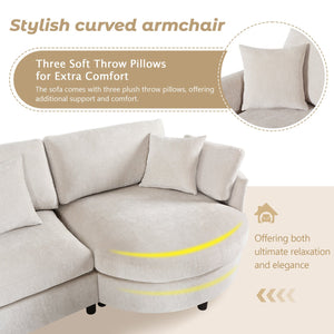English Elm U_style Chenille Sectional Sofa with Curved Chaise Pine Frame and Three Accent Pillows Beige WY000461AAA