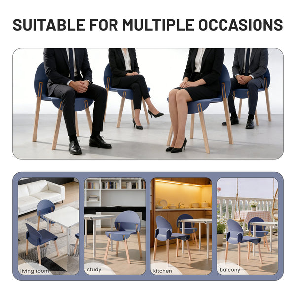 English Elm Summer 5 Piece Round Dining Set Polypropylene Stackable Chairs Oak Legs Modern Style Grey-Blue,White W3450S00039