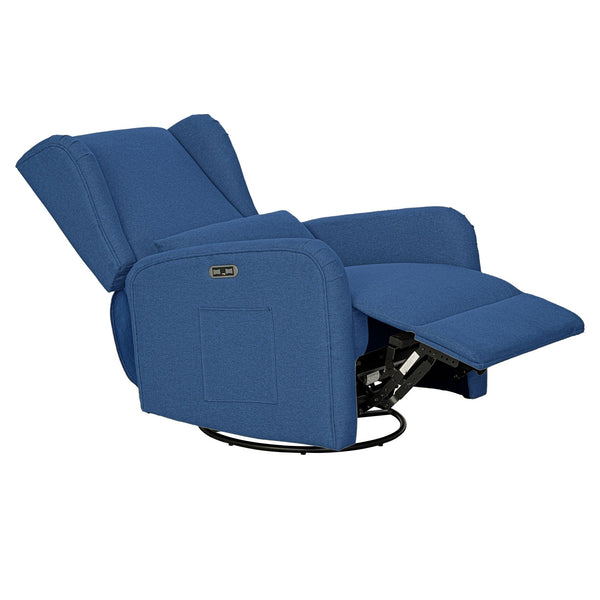 JLA Home Madison Park - Power Candace Recliner offers 3-in-1 power recline, 270° swivel & glider, USB/USB‑C charging, lumbar support, spill-resistant upholstery, side pocket, sturdy wood frame, tool-free setup for living rooms, nurseries, home offices Blue MP103-1284