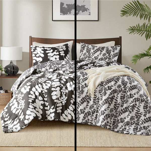 JLA Home Comfort Spaces - Floral Reversible Microfiber Comforter Set — Lightweight, Plush All-Season Warmth with Two-Sided Prints Black AM10-0080