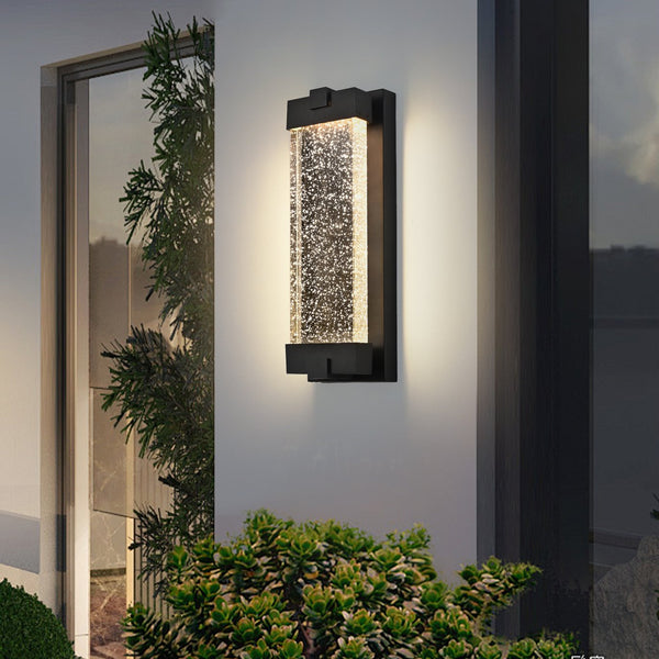 English Elm 19"(H) Black Aluminum Finish Outdoor Wall Light with Bubble Crystal Shade, 3000K LED, Weatherproof Sconce W2312P374979