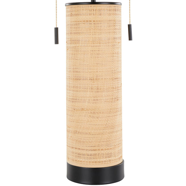 English Elm Cylinder Woven Rattan Table Lamp with Black Metal Accents for Modern Boho Spaces B202P224207