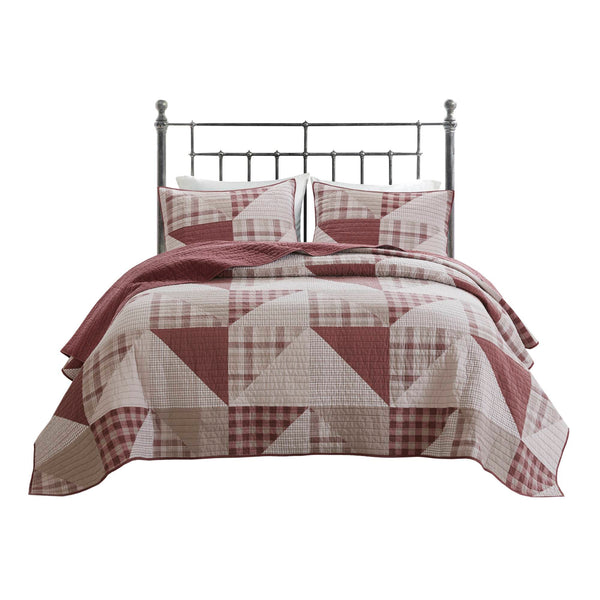 English Elm 3-piece Full Queen Quilt Set Knit Face Microfiber Reverse Farmhouse Bedroom Bedding B035P482963