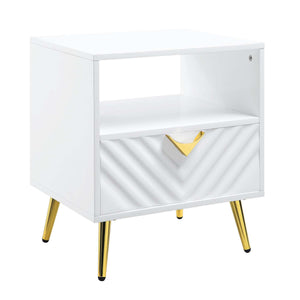 English Elm End Table Glossy White with Storage Drawer & Metal Legs, Modern Rectangle Shelf for Living Room Elegance B016P323426
