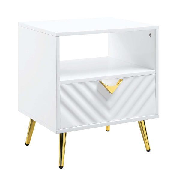 English Elm End Table Glossy White with Storage Drawer & Metal Legs, Modern Rectangle Shelf for Living Room Elegance B016P323426