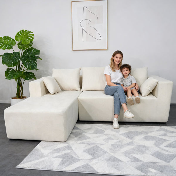 English Elm Combination Linen Sectional Sofa Bed Modular Left Corner Design for Living Rooms W3064S00003