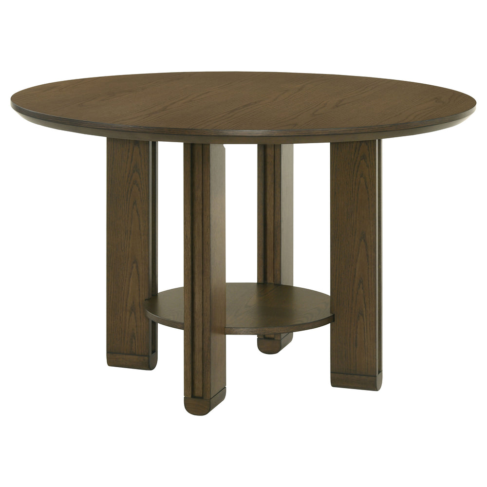 English Elm Crispin Round Oak Veneer Dining Table with Open Shelf for Compact Spaces B062P447967