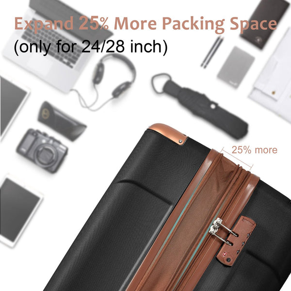 English Elm Hardshell Abs Checked Suitcase with 360 Spinner Wheels Expandable Tsa Lock 28 Inch Black Brown N730P296747A