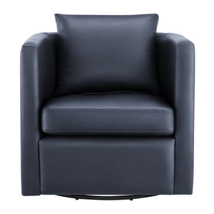 English Elm Sutton Midnight Blue Faux Leather Swivel Barrel Chair — Ultra-Soft Performance, Stain-Resistant, 360° Comfort B050P322588