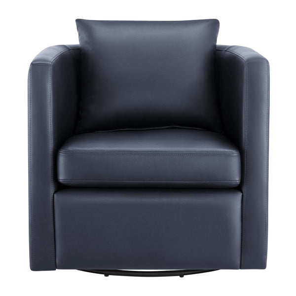 English Elm Sutton Midnight Blue Faux Leather Swivel Barrel Chair — Ultra-Soft Performance, Stain-Resistant, 360° Comfort B050P322588