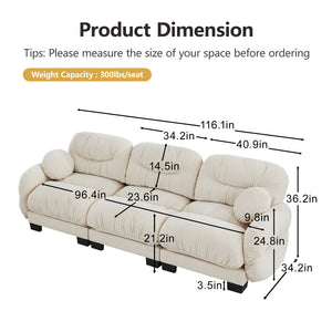 English Elm Pleated Chenille Three Seater Modular Sofa with Ergonomic Foam and Curved Armrests Beige W5656S00040