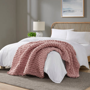 Madison Park Chenille Chunky Knit Casual Throw MP50-7675 Blush