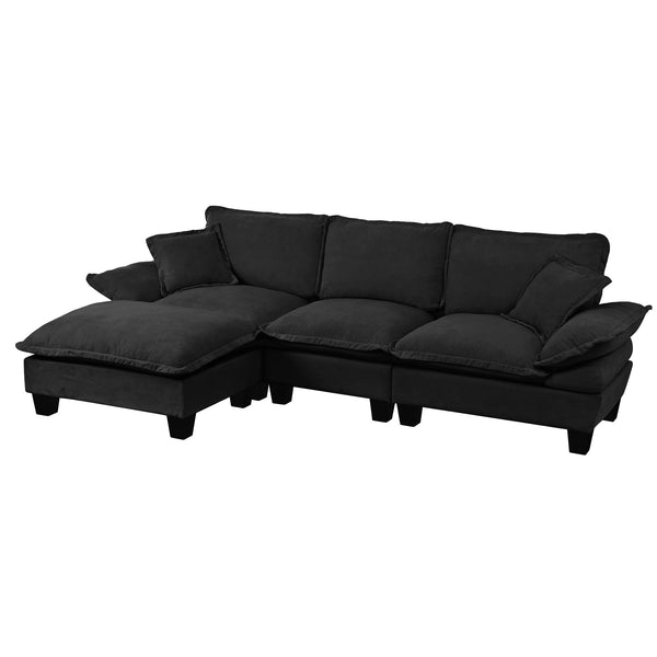English Elm Modular Chenille Cloud Sectional with Sculptural Curved Arms and Movable Ottoman W3163S00117