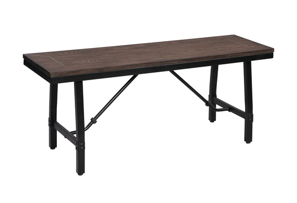 English Elm Mariatu Oak & Black Bench with Steel Legs, Minimalist Armless Backless Seating 300lb Capacity B2726P270967